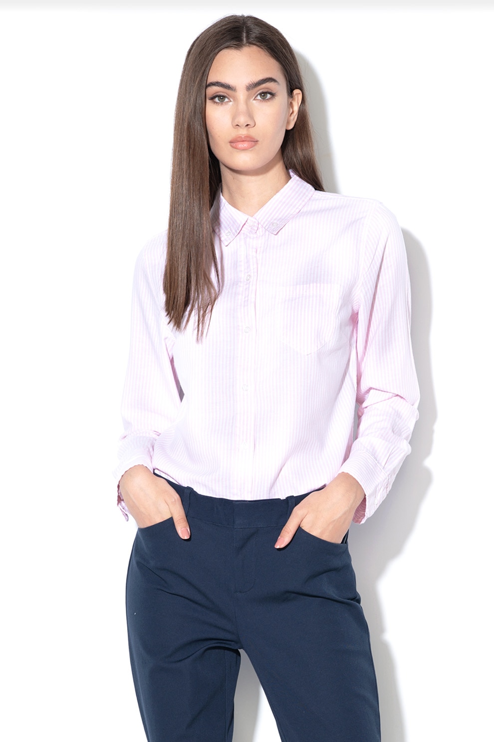 GAP, Camasa cu buzunar pe piept, Roz pal/Alb