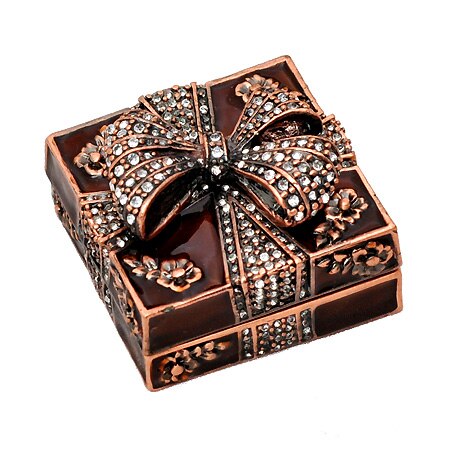 Cutie de bijuterii cu fundita, Rossi, 4.5x4.5x3.5cm, maro