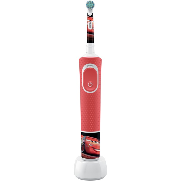 Oral-B Vitality D100 Cars Elektromos fogkefe gyerekeknek, 7600 oszcillálás/perc, 2D tisztítás, 2 program, 1 fej, 4 Matrica, Piros/Fekete