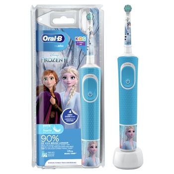 Periuta de dinti electrica Oral-B D100 Vitality Frozen pentru copii 7600 oscilatii/min, Curatare 2D, 2 programe, 1 capat, 4 stickere incluse, Albastru Periuta de dinti electrica Oral-B D100 Vitality Frozen pentru copii 7600 oscilatii/min, Curatare 2D, 2 programe, 1 capat, 4 stickere incluse, Albastru