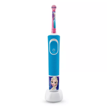 Periuta de dinti electrica pentru copii Oral-B Vitality Frozen, 7600 oscilatii/min, Curatare 2D, 1 program, 2 capete, Albastru/Roz