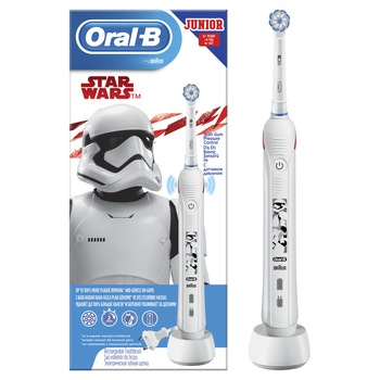 Periuta de dinti electrica Oral-B Junior Star Wars pentru copii 6+ ani 45000 pulsatii/min, 9900 oscilatii/min, Curatare 3D, 2 programe, 1 capat, Alb Periuta de dinti electrica Oral-B Junior Star Wars pentru copii 6+ ani 45000 pulsatii/min, 9900 oscilatii/min, Curatare 3D, 2 programe, 1 capat, Alb