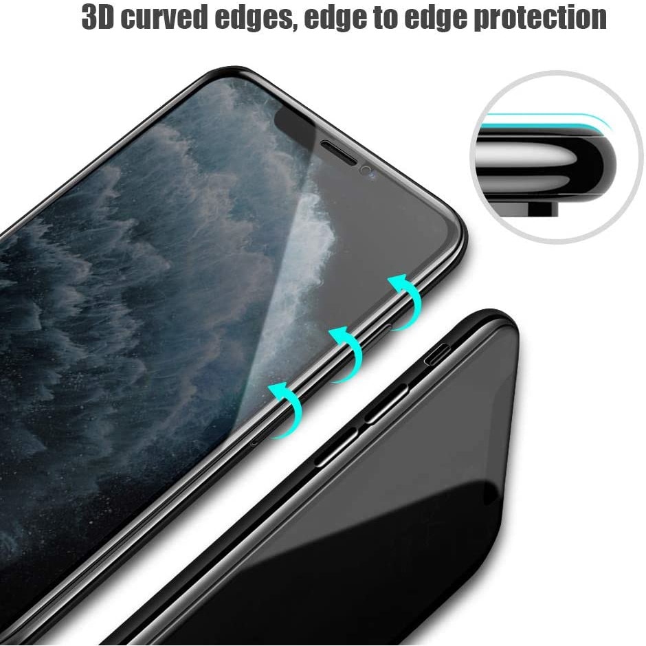 Folie Sticla Privacy compatibila cu iPhone X / XS, Protectie Ecran Full Cover 3D, Full Glue, Joyshell© - Negru