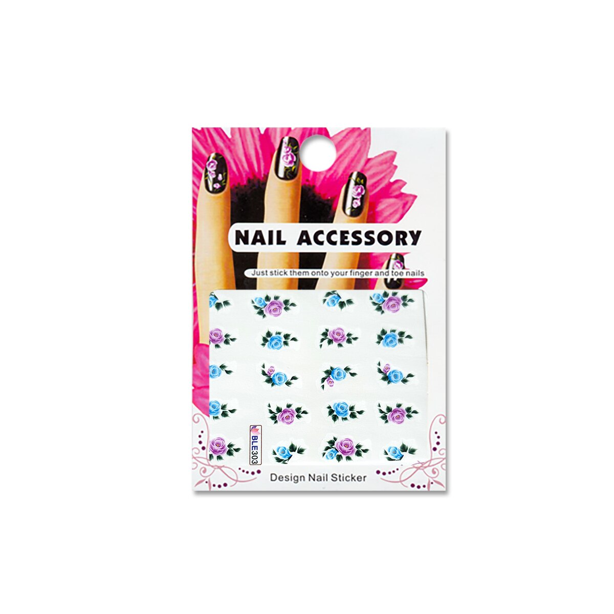 Tatuaj sticker cu efect acrilic pentru decor unghii BLE-303, MoonbasaNails, Multicolor