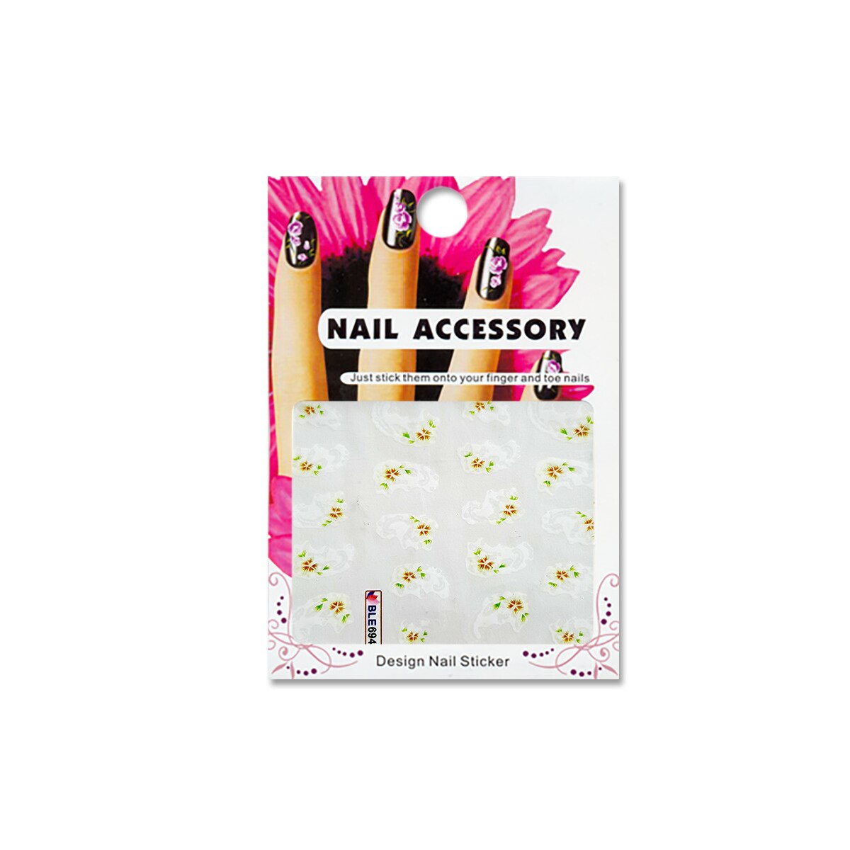 Tatuaj sticker cu efect acrilic pentru decor unghii BLE-694, MoonbasaNails, Multicolor