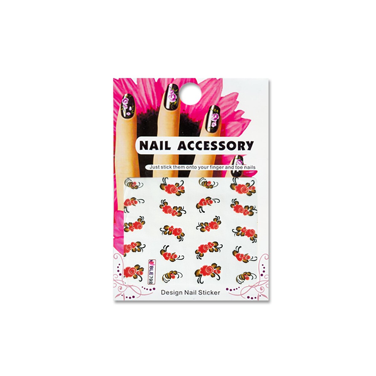 Tatuaj sticker cu efect acrilic pentru decor unghii BLE-798, MoonbasaNails, Multicolor