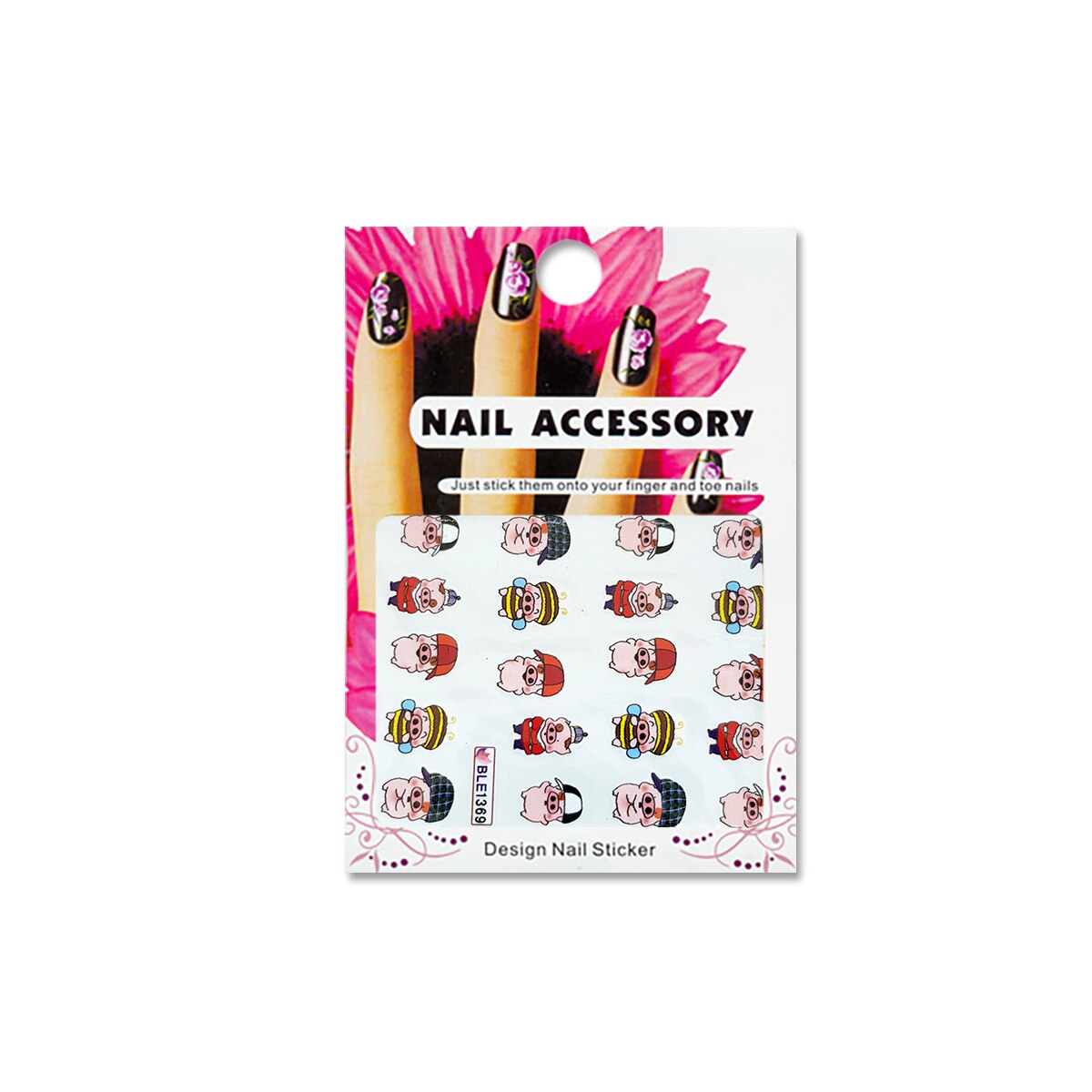 Tatuaj sticker cu efect acrilic pentru decor unghii BLE1369, MoonbasaNails, Multicolor