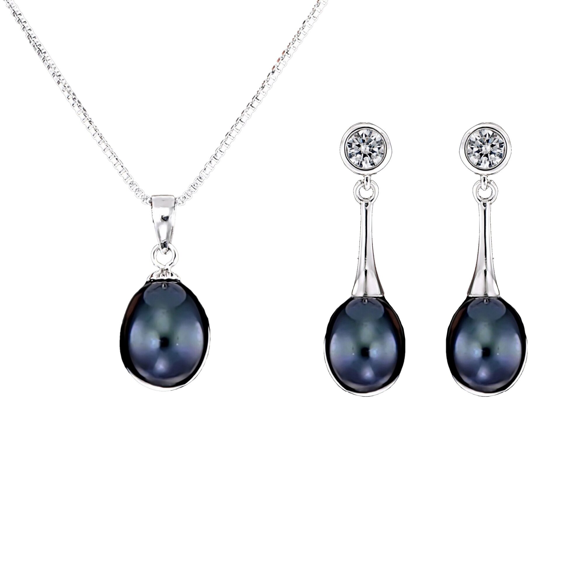 Set din Argint 925 cu Perle Naturale si Diamante, Giulia Black