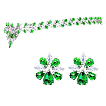 Set placat cu Aur 18K si Diamante, Iris Platinum & Green Set placat cu Aur 18K si Diamante, Iris Platinum & Green
