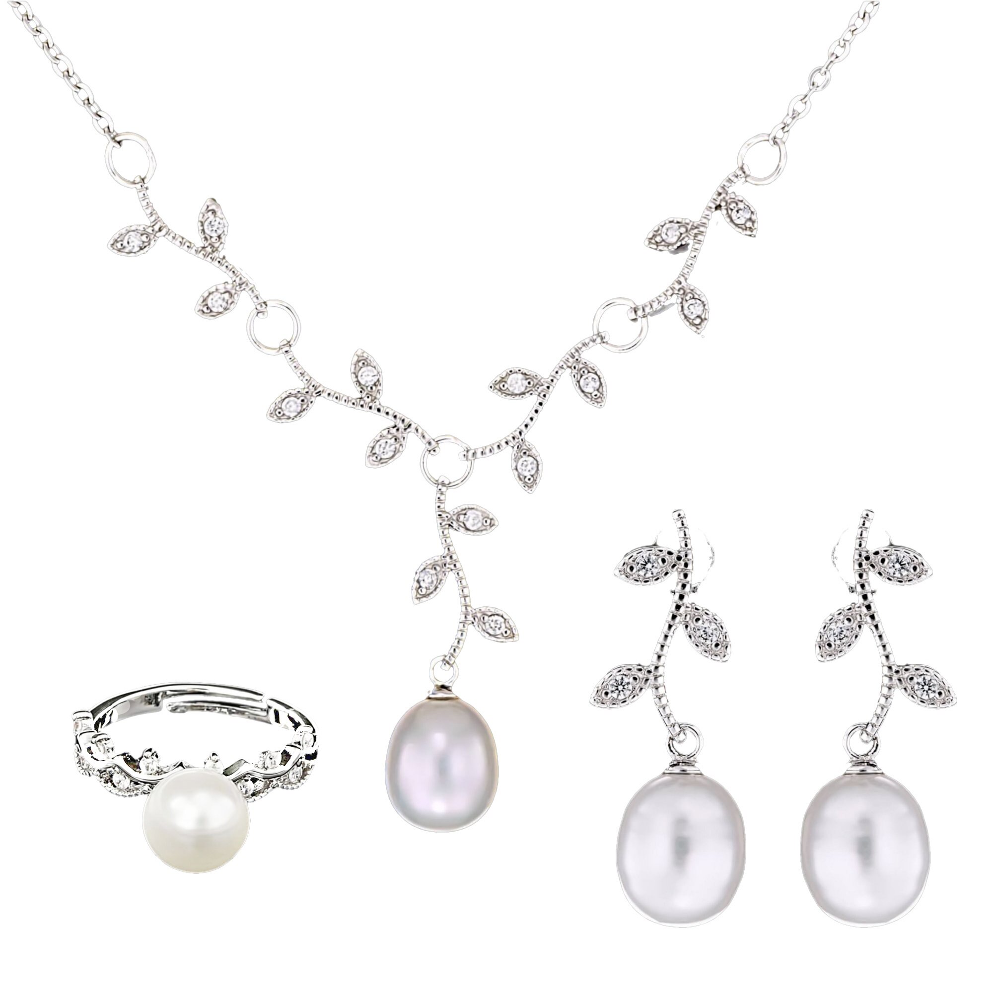 Set din Argint 925 cu Perle Naturale si Diamante, Olive