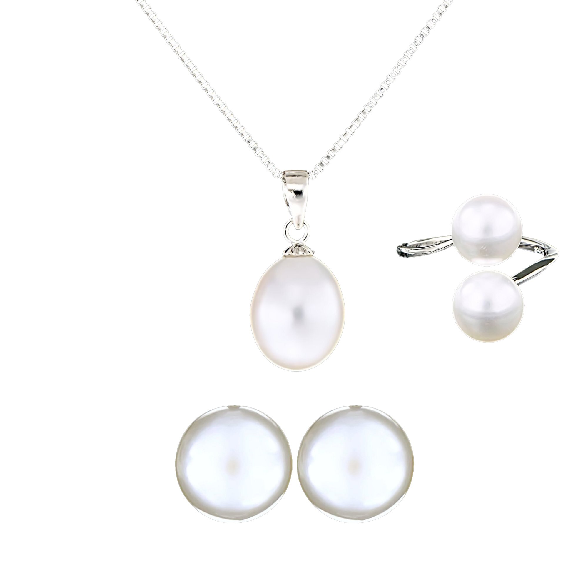 Set din Argint 925 cu Perle Naturale, Pearl White