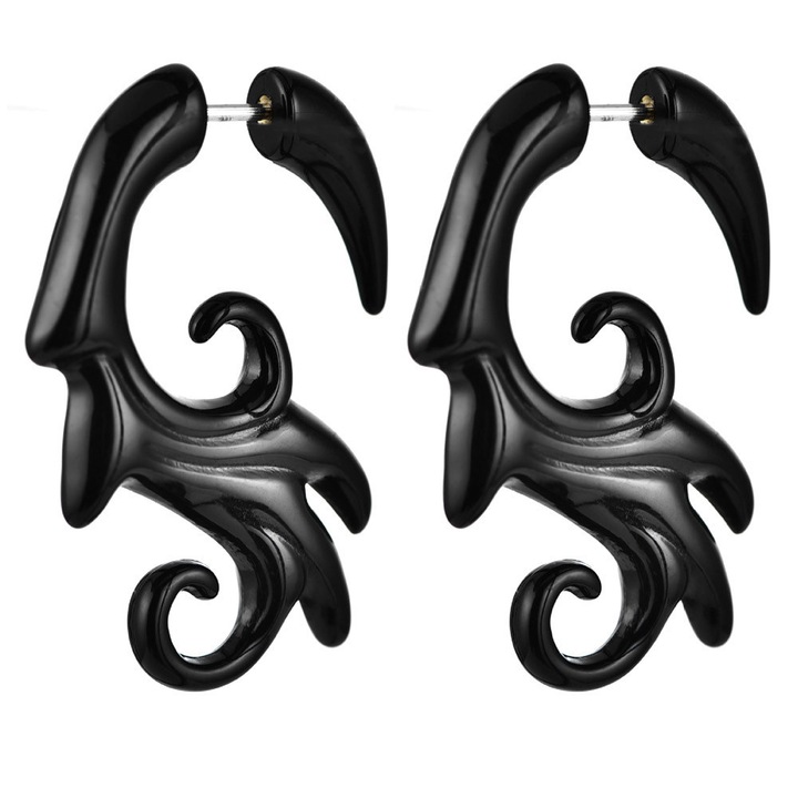 Ear expander fals, model tribal inflorat din plastic, Negru