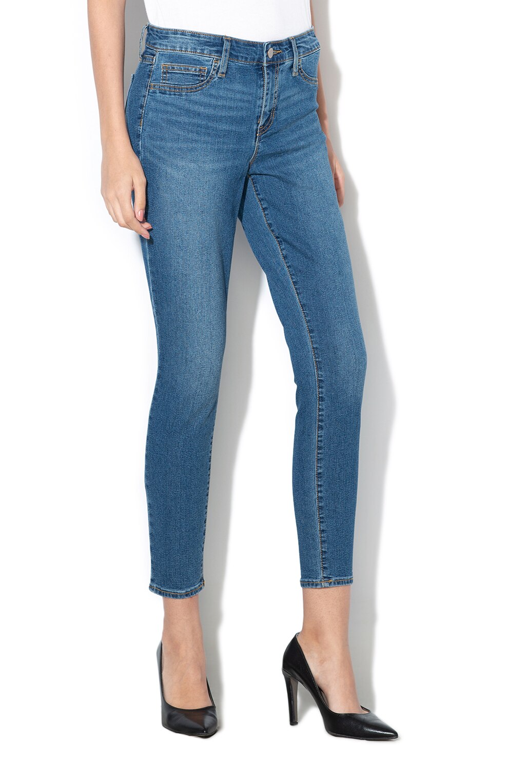 GAP, Blugi skinny cu aspect decolorat 000499908, Albastru