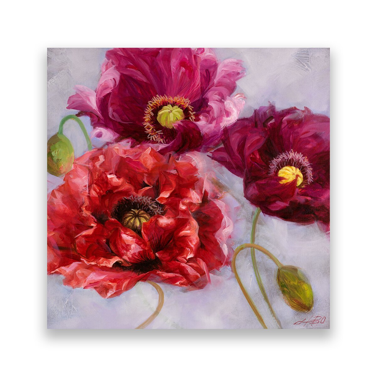 Tablou Canvas - Flori, Bujori, Rosu, Mov, 100 x 100 cm