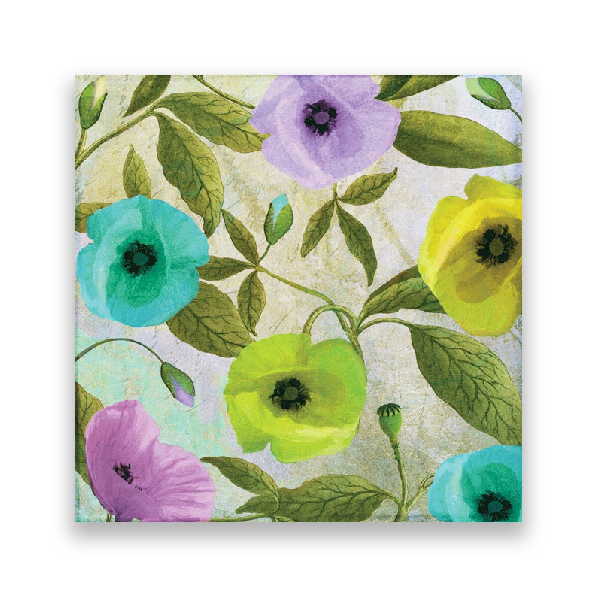 Tablou Canvas - Flori, Mac, Turcoaza, Neon, 100 x 100 cm