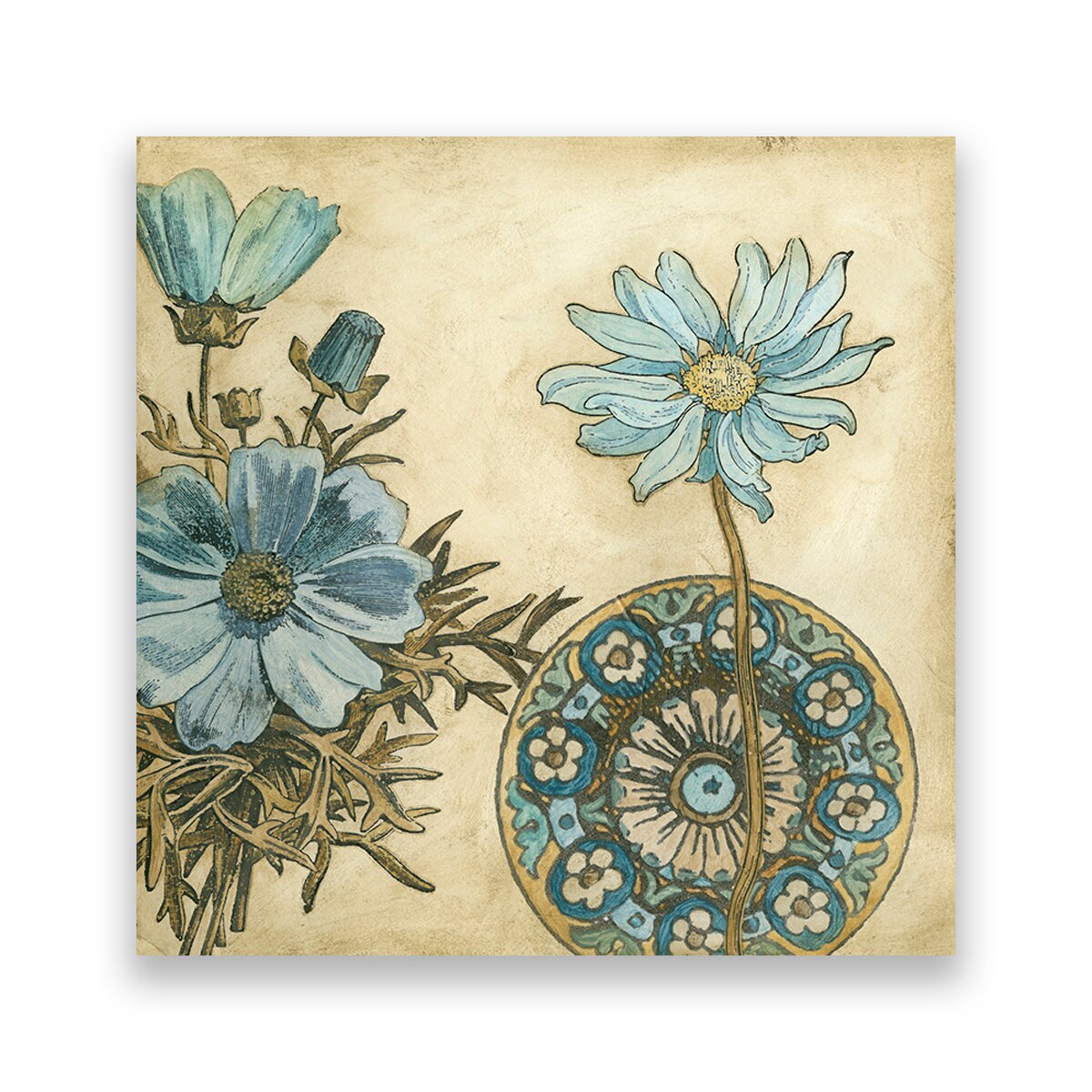 Tablou Canvas - Floral, Albastru, Deschis, 100 x 100 cm