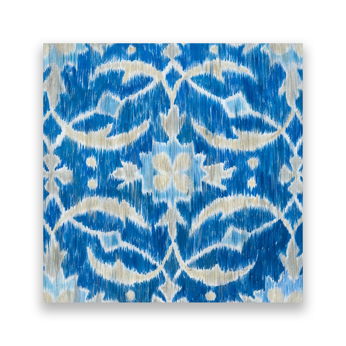 Tablou Canvas - Ikat, Abstract, Forme, Alb-Albastru, 100 x 100 cm