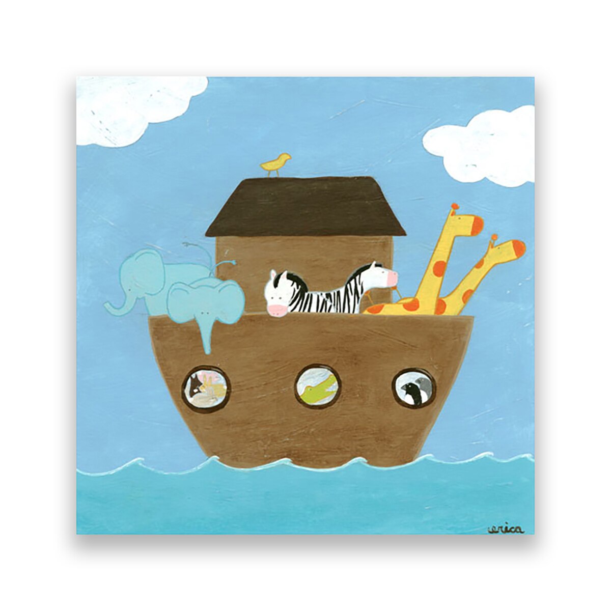 Tablou Canvas - Arca lui Noe, Animale, Girafa, Elefant, 100 x 100 cm