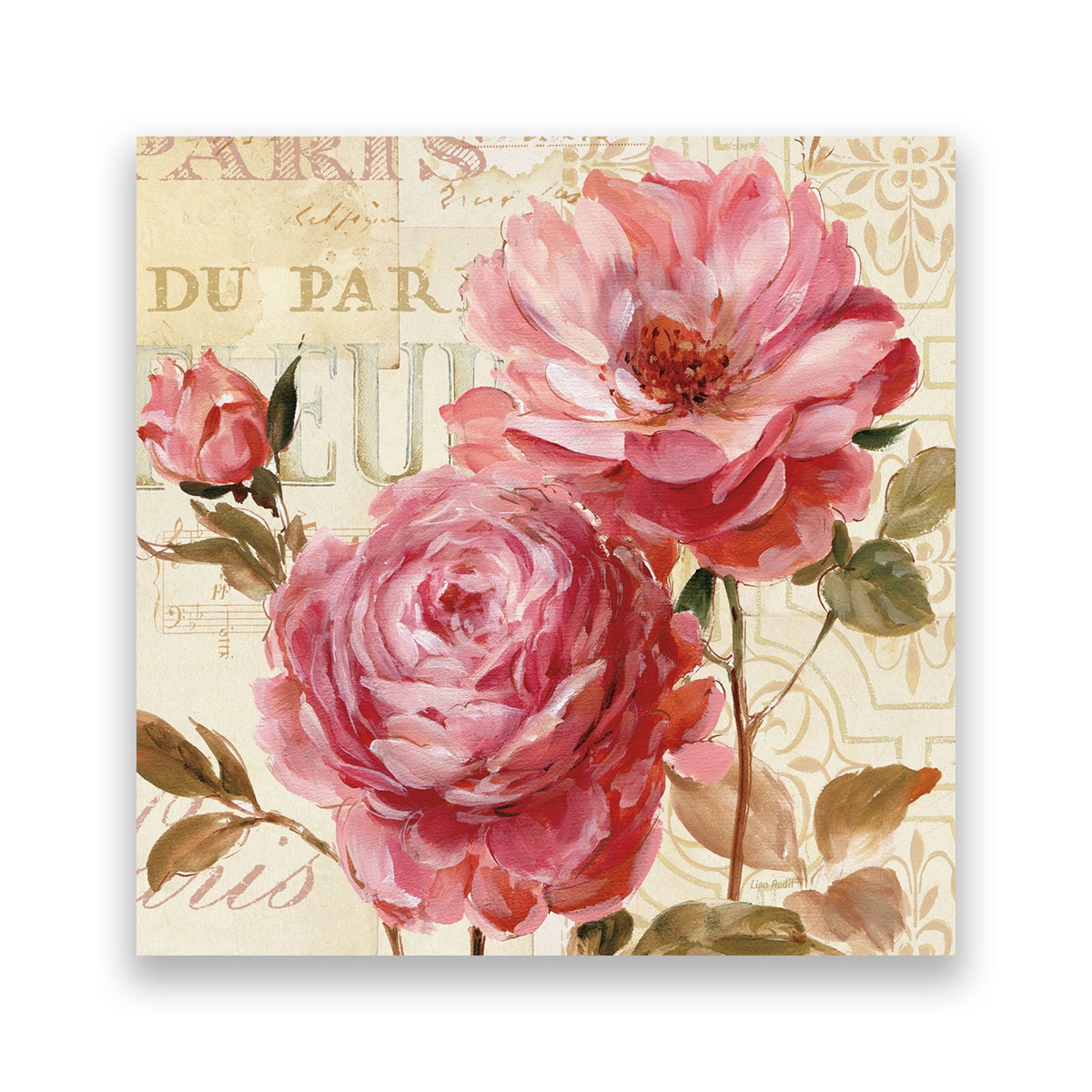 Tablou Canvas - Floarl, Bujori, Paris, Vintage, 60 x 60 cm