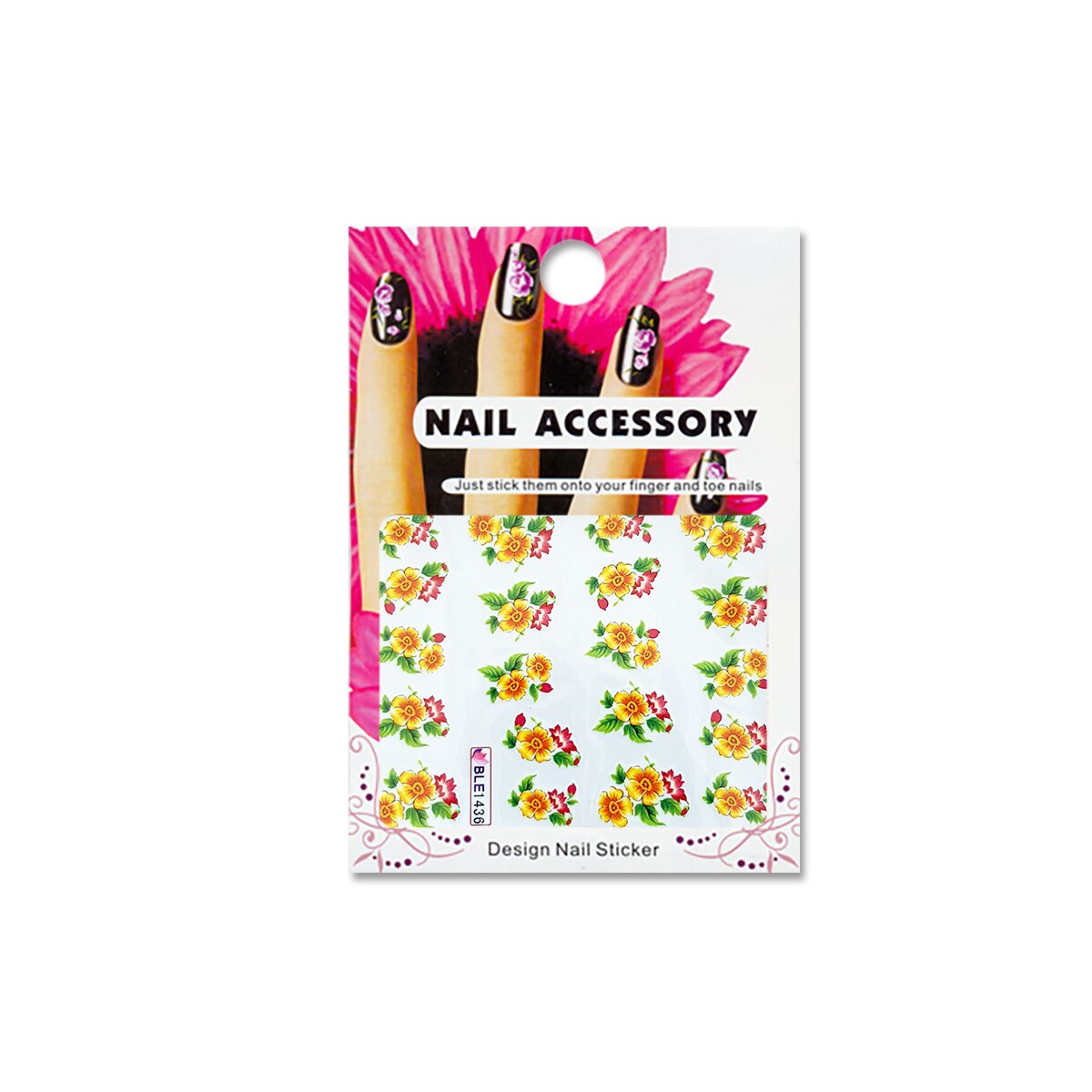 Tatuaj sticker cu efect acrilic pentru decor unghii BLE1436, MoonbasaNails, Multicolor