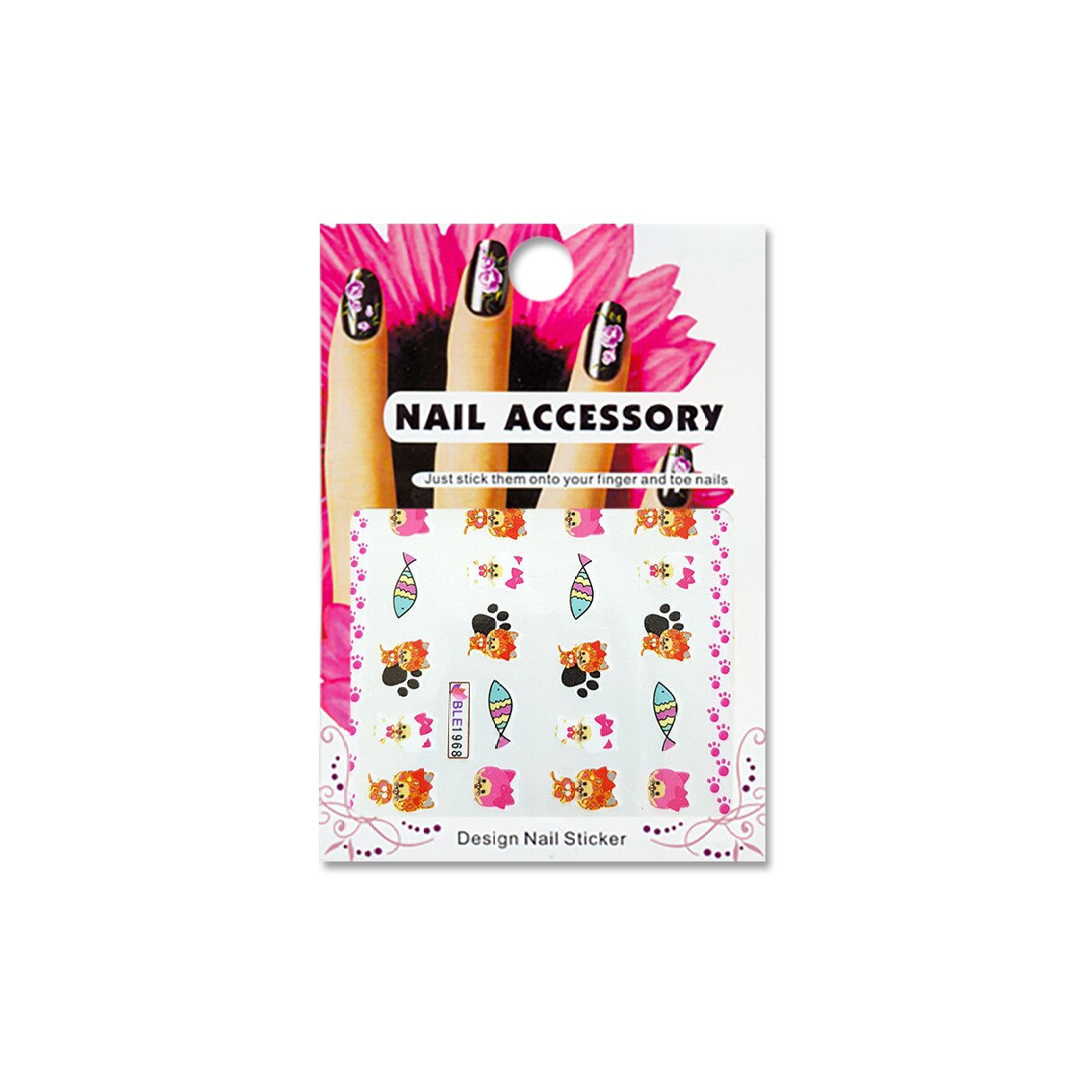 Tatuaj sticker cu efect acrilic pentru decor unghii BLE-1968, MoonbasaNails, Multicolor