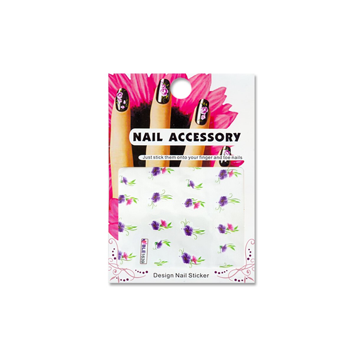 Tatuaj sticker cu efect acrilic pentru decor unghii BLE1639, MoonbasaNails, Multicolor