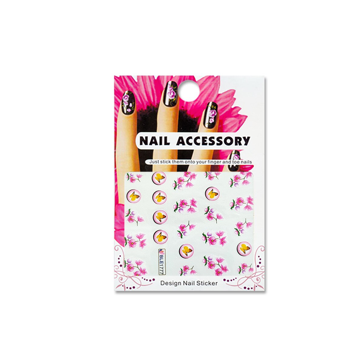 Tatuaj sticker cu efect acrilic pentru decor unghii BLE1777, MoonbasaNails, Multicolor