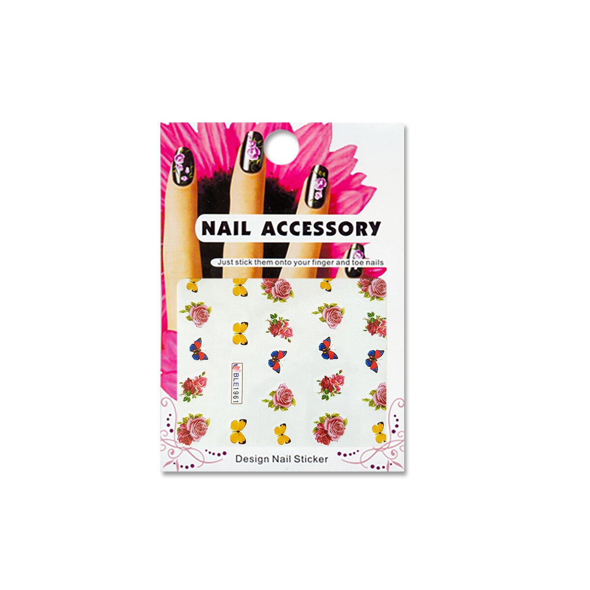 Tatuaj sticker cu efect acrilic pentru decor unghii BLE-1961, MoonbasaNails, Multicolor