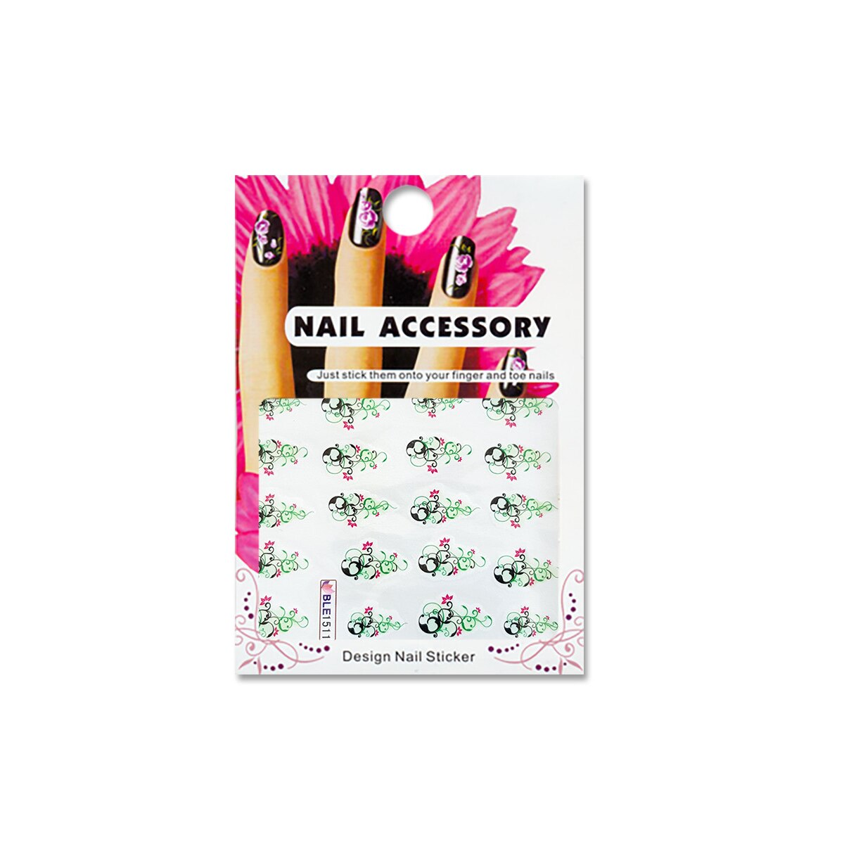 Tatuaj sticker cu efect acrilic pentru decor unghii BLE1511, MoonbasaNails, Multicolor