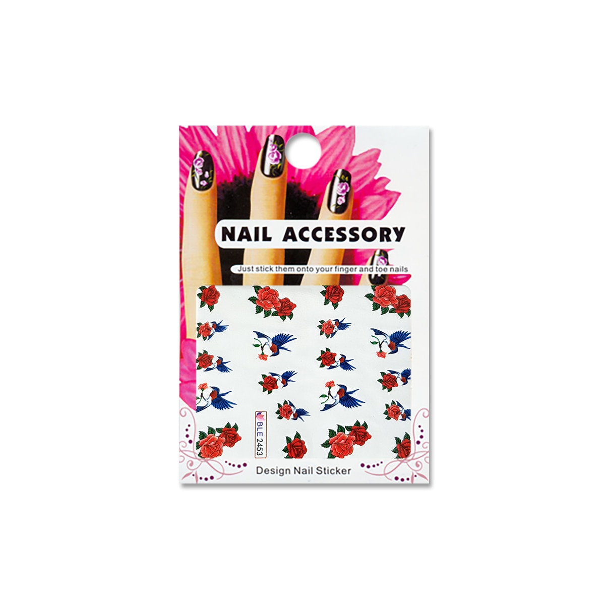 Tatuaj sticker cu efect acrilic pentru decor unghii BLE-2453, MoonbasaNails, Multicolor