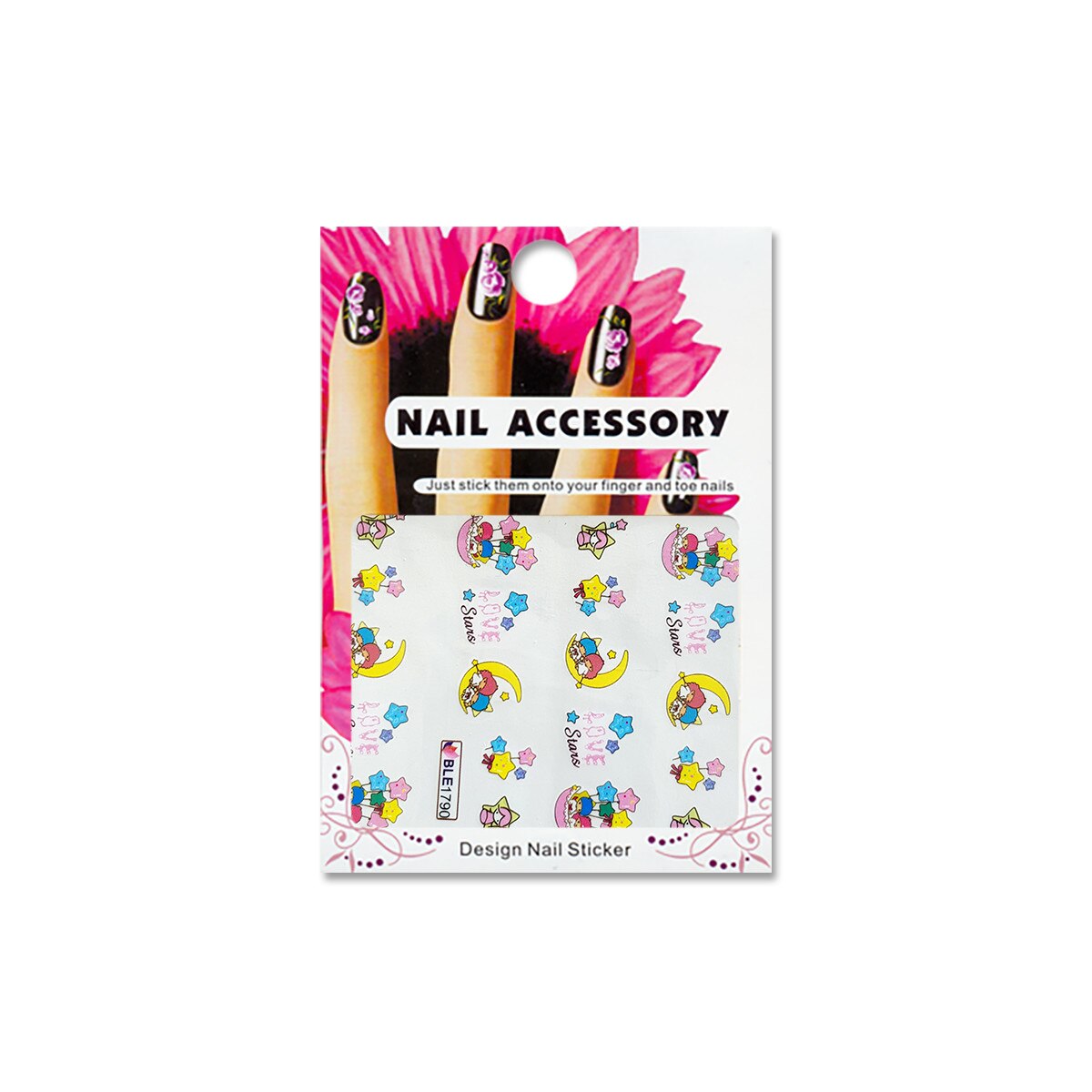 Tatuaj sticker cu efect acrilic pentru decor unghii BLE1790, MoonbasaNails, Multicolor