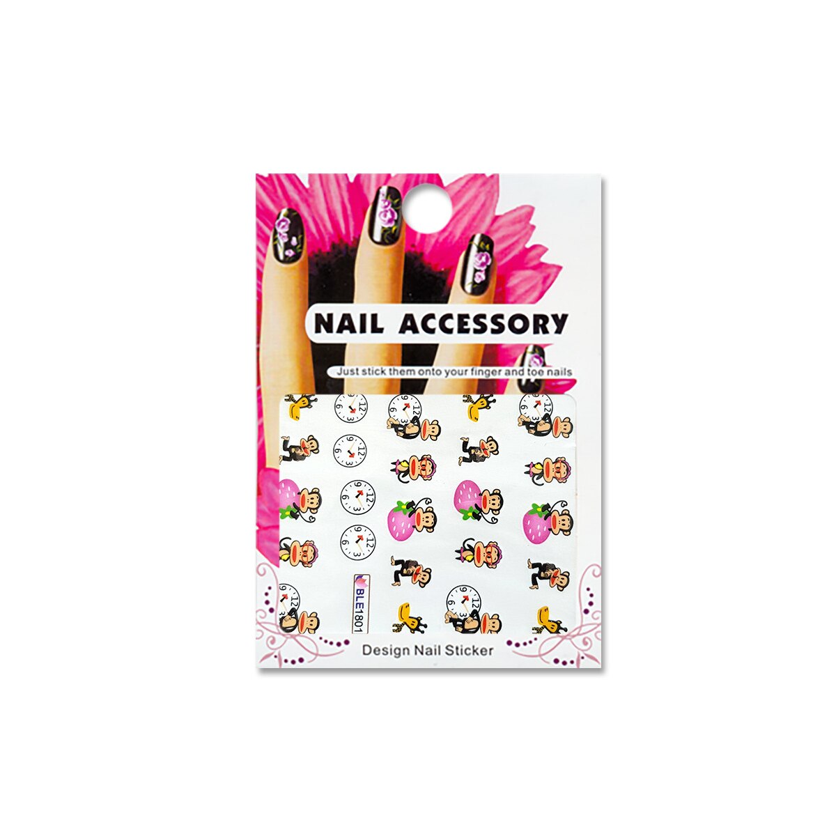 Tatuaj sticker cu efect acrilic pentru decor unghii BLE1801, MoonbasaNails, Multicolor