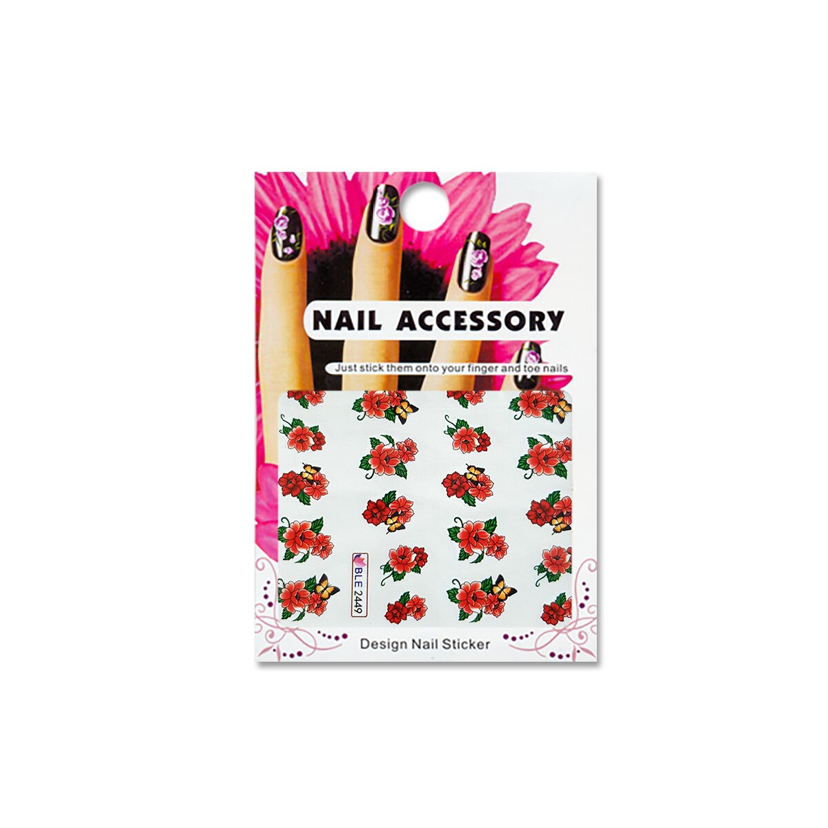 Tatuaj sticker cu efect acrilic pentru decor unghii BLE-2449, MoonbasaNails, Multicolor