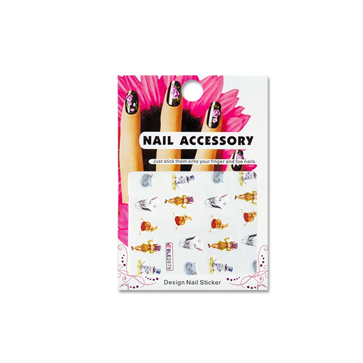 Tatuaj sticker cu efect acrilic pentru decor unghii BLE-2075, MoonbasaNails, Multicolor