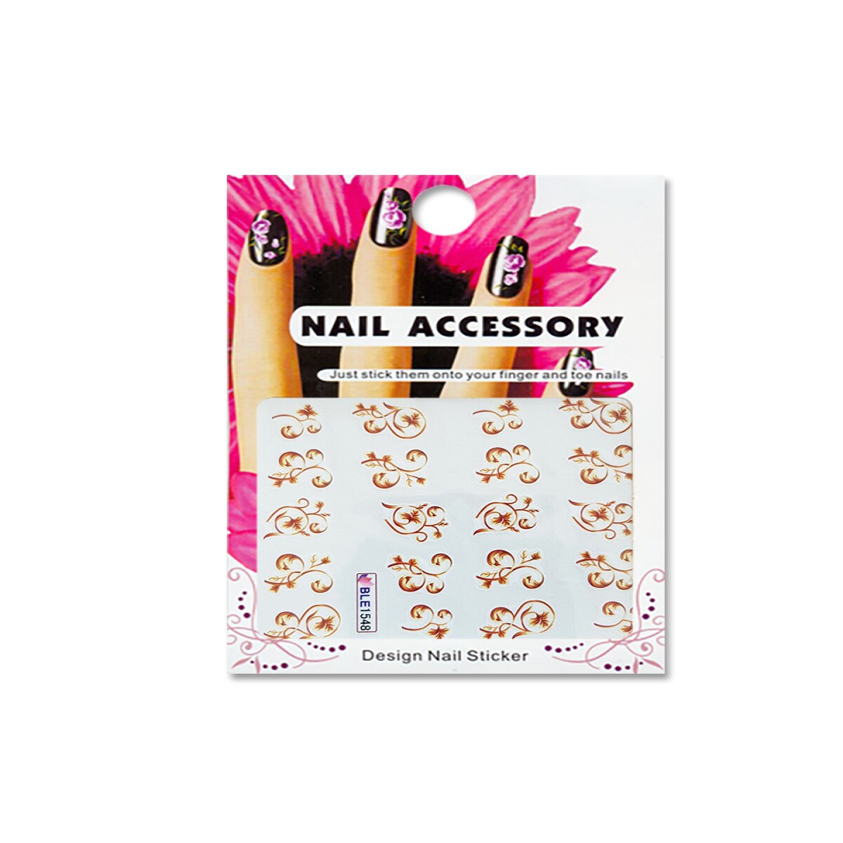 Tatuaj sticker cu efect acrilic pentru decor unghii BLE1548, MoonbasaNails, Multicolor