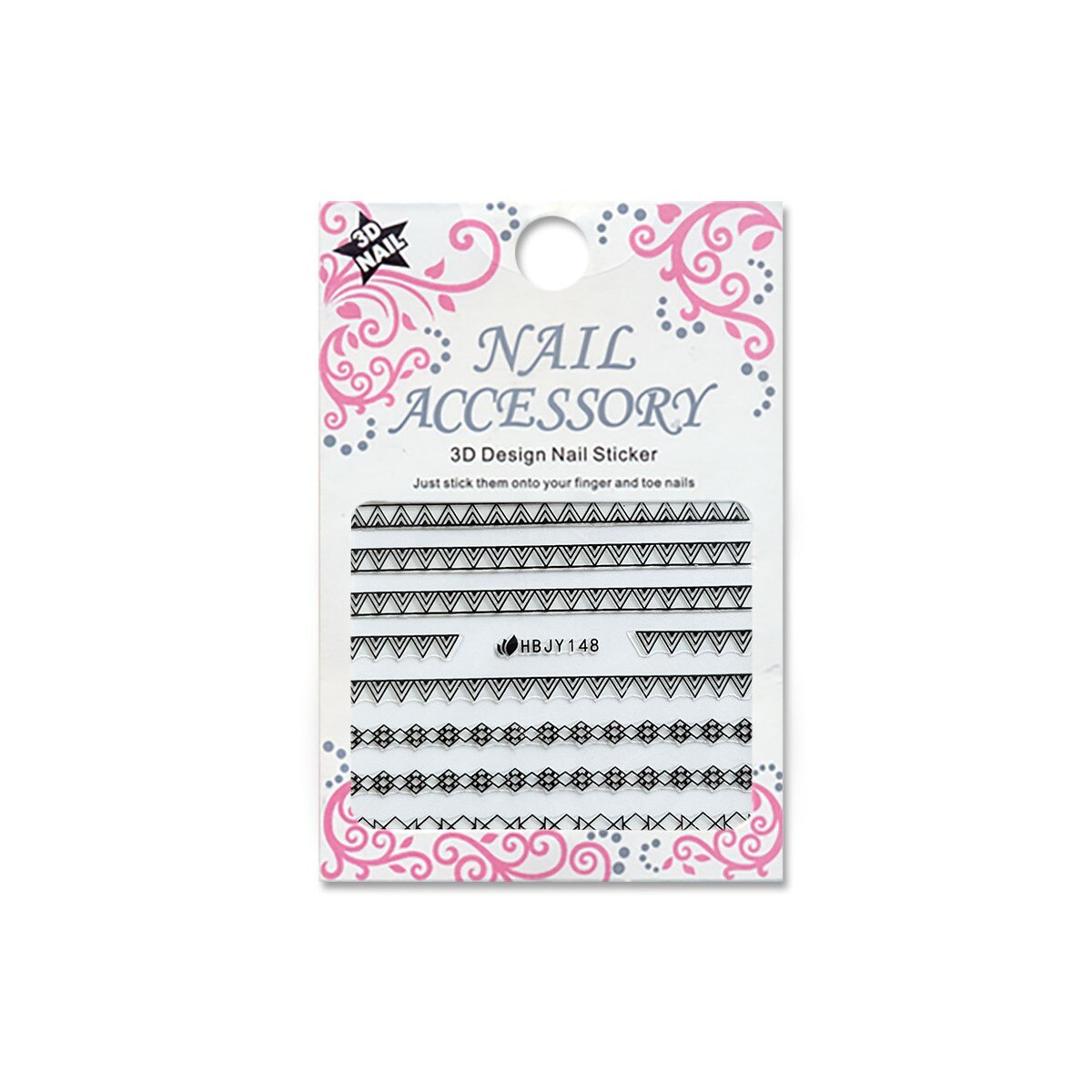 Decoratiuni cu efect acrilic 3D, MoonbasaNails, HBJY148B, Model triunghiular, Negru