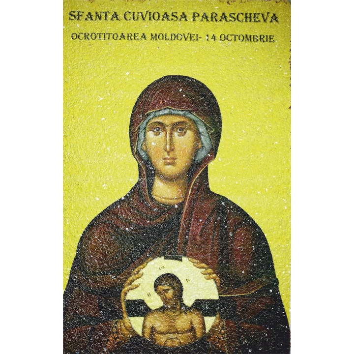 Icoana pe COAJA DE OU, " Sfanta PARASCHEVA " , Ecoart Movement , suport de lemn, 25 cm x 16 cm