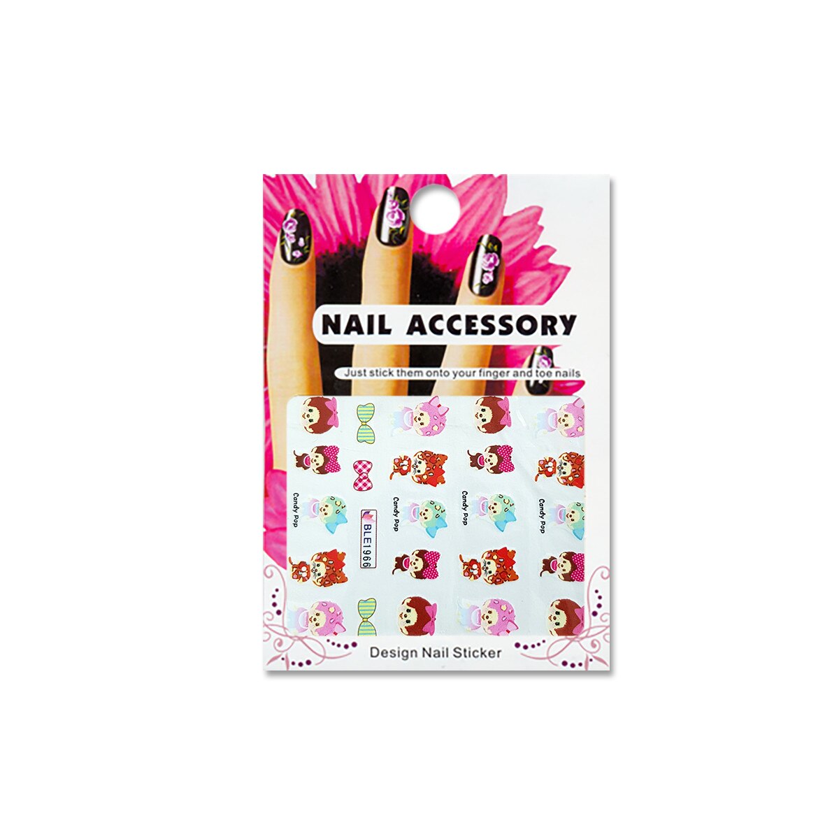 Tatuaj sticker cu efect acrilic pentru decor unghii BLE-1966, MoonbasaNails, Multicolor