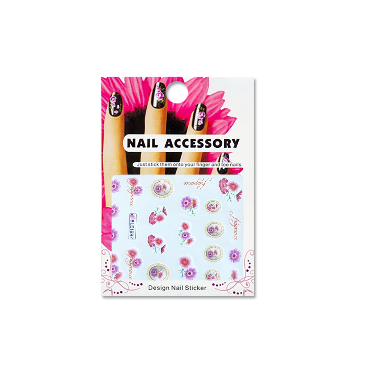 Tatuaj sticker cu efect acrilic pentru decor unghii BLE-1997, MoonbasaNails, Multicolor