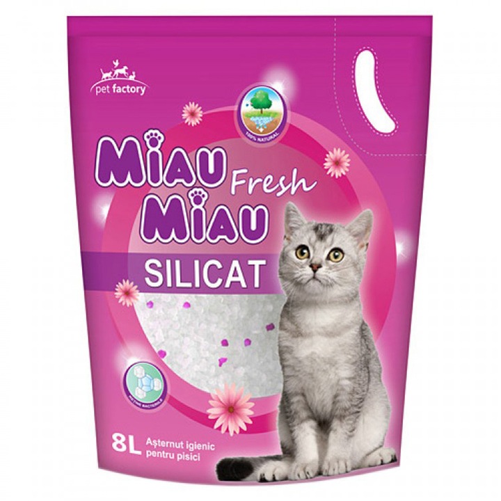 Asternut igienic pentru pisici Miau Miau, Floral, Silicat 8L