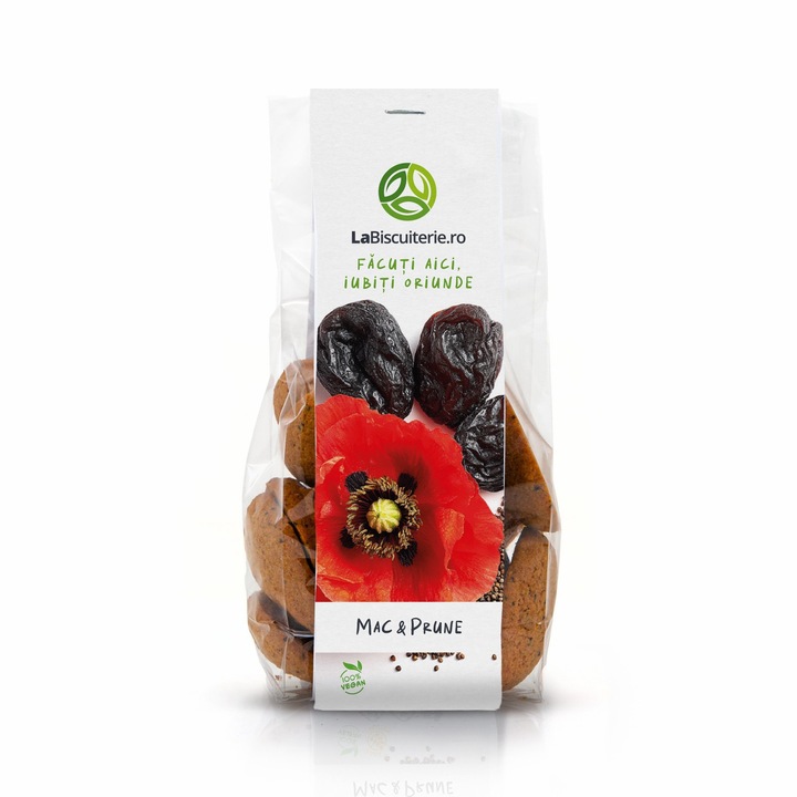 Biscuiti Vegani Fara Zahar Adaugat, cu Mac si Prune, 120g