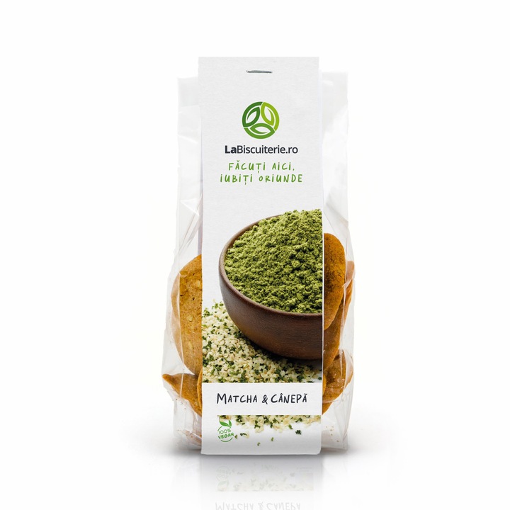Biscuiti Vegani Fara Zahar Adaugat, cu Matcha si Canepa, 120g