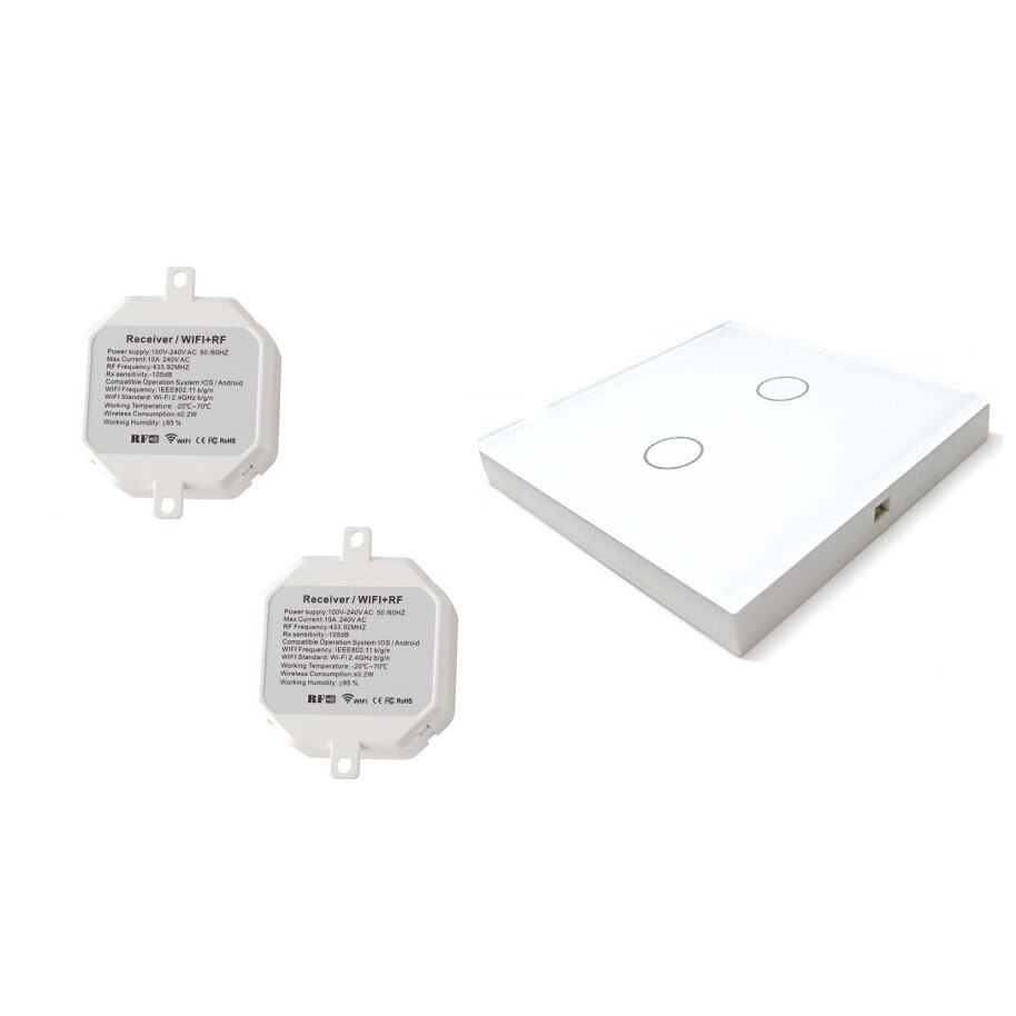Set intrerupator dublu touch fara fir si 2xreleu WiFi+RF compatibil Google Home si Alexa
