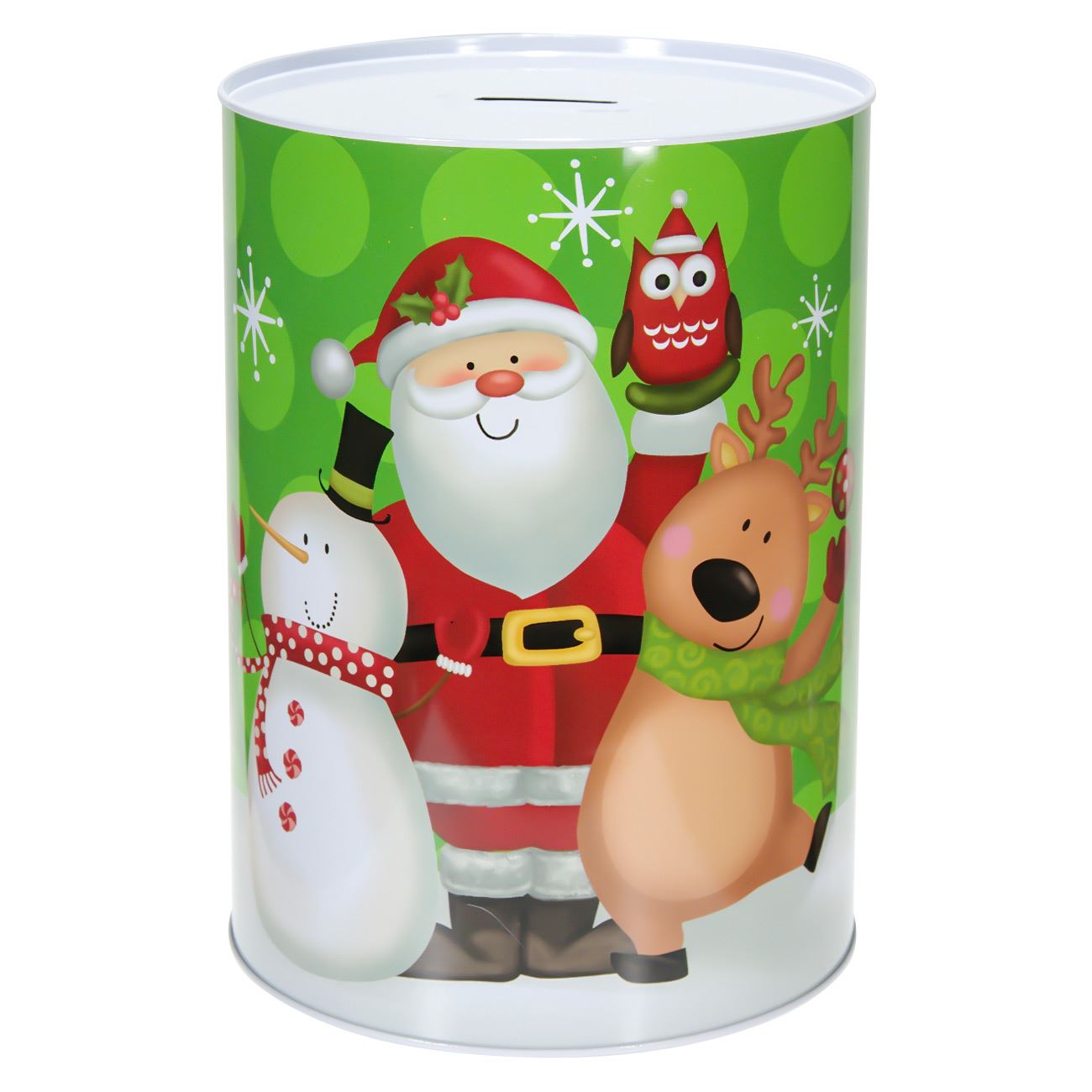 Pusculita metalica cu imprimeu bufnita si Mos Craciun, Maison du Paradis, 21 cm