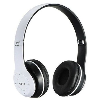 Casti audio P 47 cu Bluetooth version 4.1, Card SD microfon,Radio, Auxiliar, Alb Casti audio P 47 cu Bluetooth version 4.1, Card SD microfon,Radio, Auxiliar, Alb
