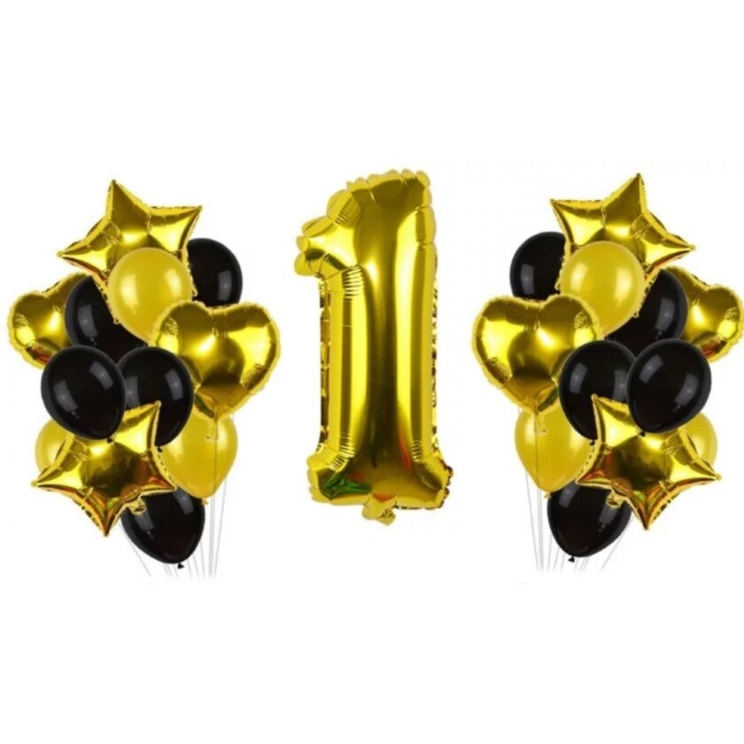 Buchet aniversar de 25 de baloane, auriu/negru