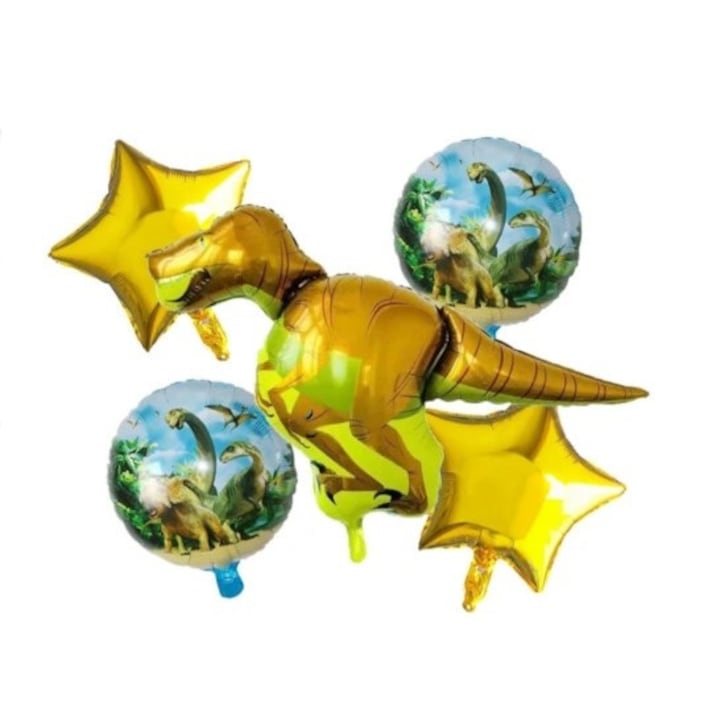 5 db fóliás lufi készlet, dinoszaurusz, arany