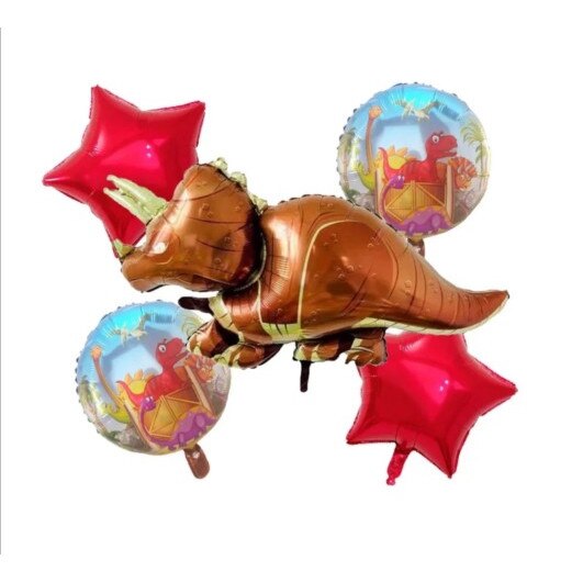 Set de 5 baloane folie, Dinozaur, Multicolor
