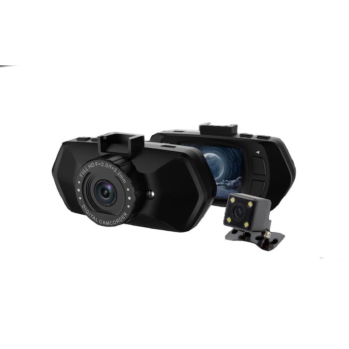 Видеорегистратор Techstar® RLDV 204, две камери, паркинг режим и сензор за движение, широкоъгълен 120°, FullHD 1080p, 2-инчов екран