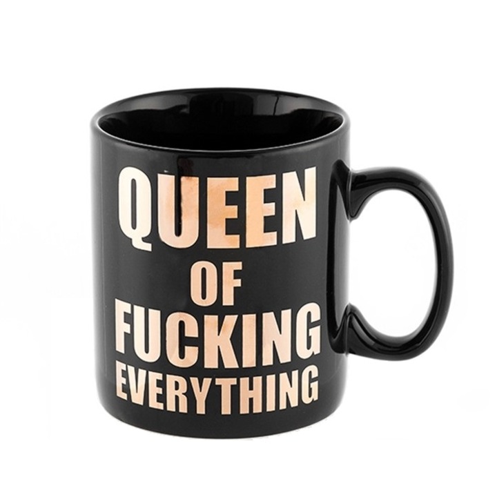 Cana Queen xxl, negru cu scris auriu, 850ml